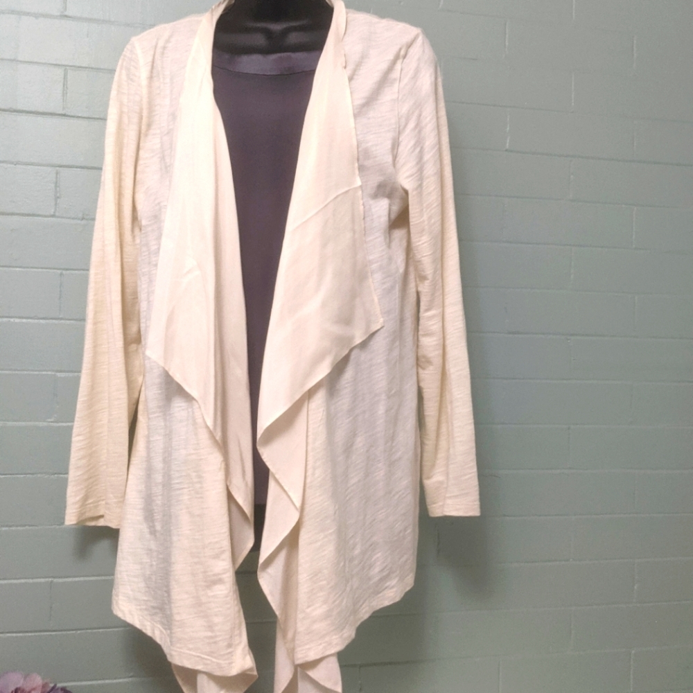 Garnet Hill cream silk and knit waterfall cardigan L